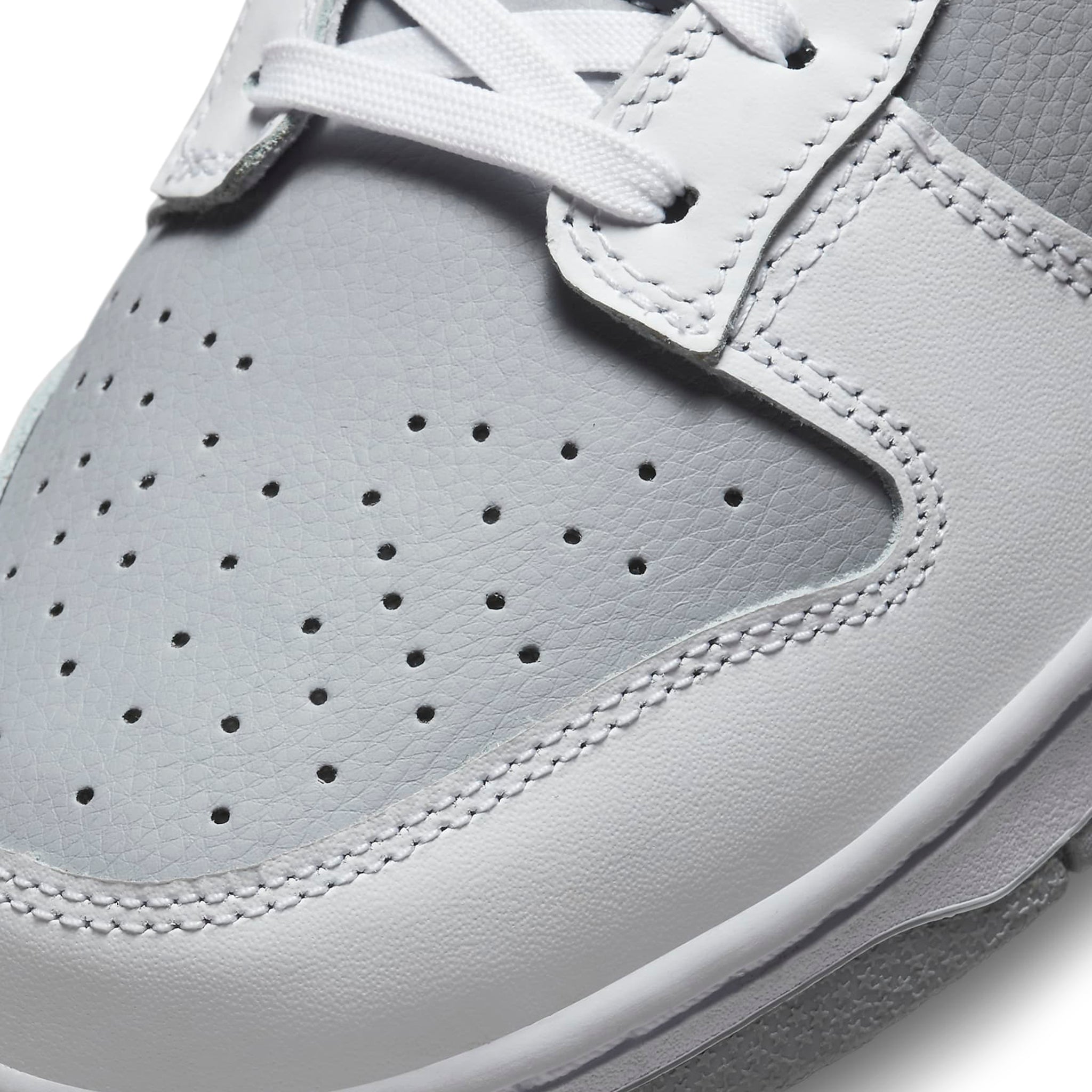 Toe box view of Nike Dunk Low White Neutral Grey DJ6188-003